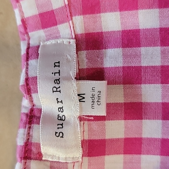 Sugar Rain Size M Pink White Gingham Button Down Long Sleeve Shirt - Picture 11 of 12
